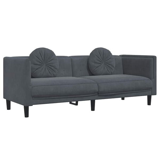 244603 - VIDA XL Divan me Jastëkë 3-Vendësh, Kadife Gri e Errët