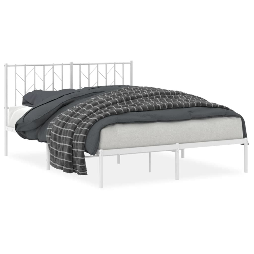 265268 - VIDA XL Kornizë shtrati metalike pa dyshek me kokën e shtratit, e bardhë 135x190 cm