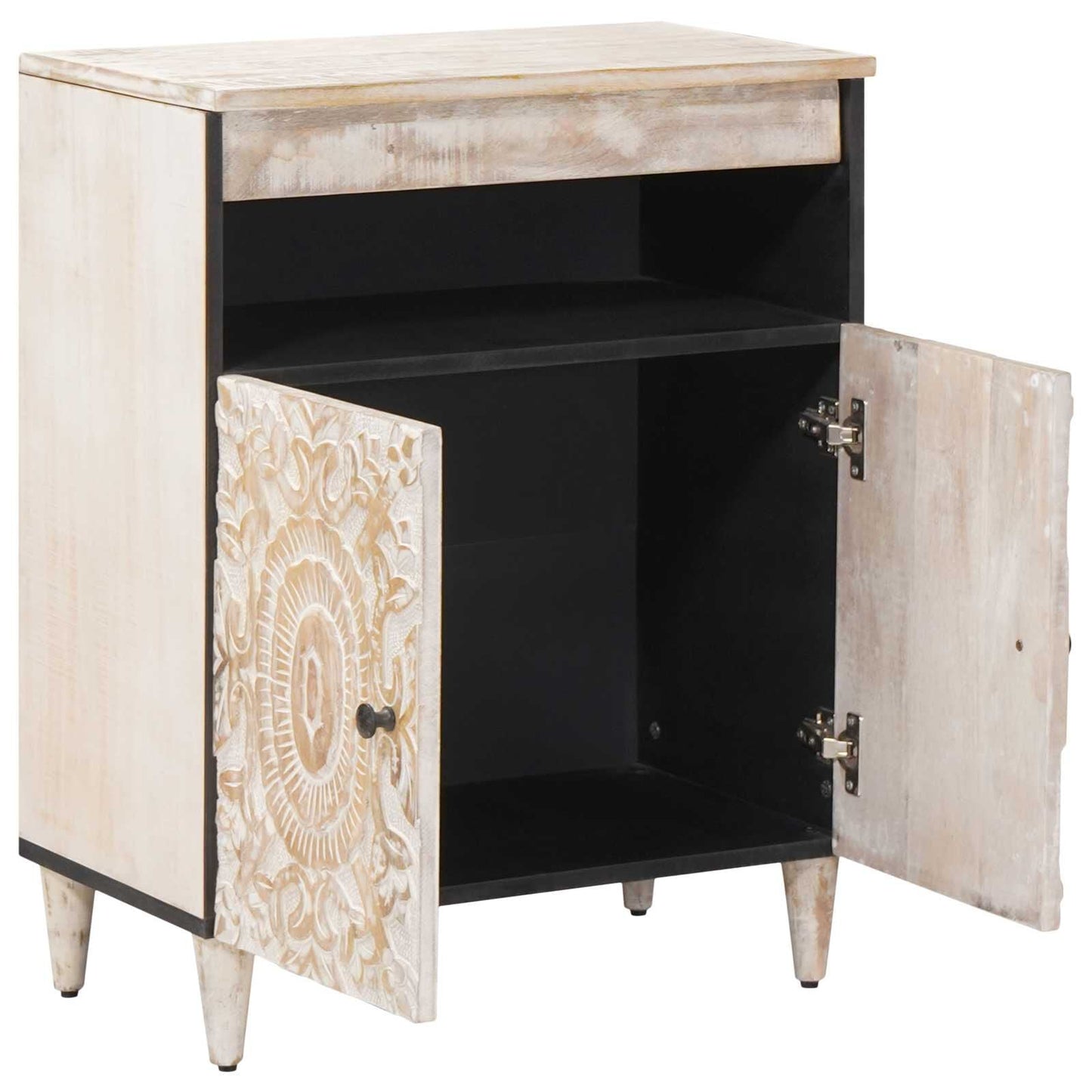 280350 - vidaXL Bufe me Hapësirë Ruajtjeje të Bardhë 60 x 33.5 x 75 cm Dru i Fortë Mango