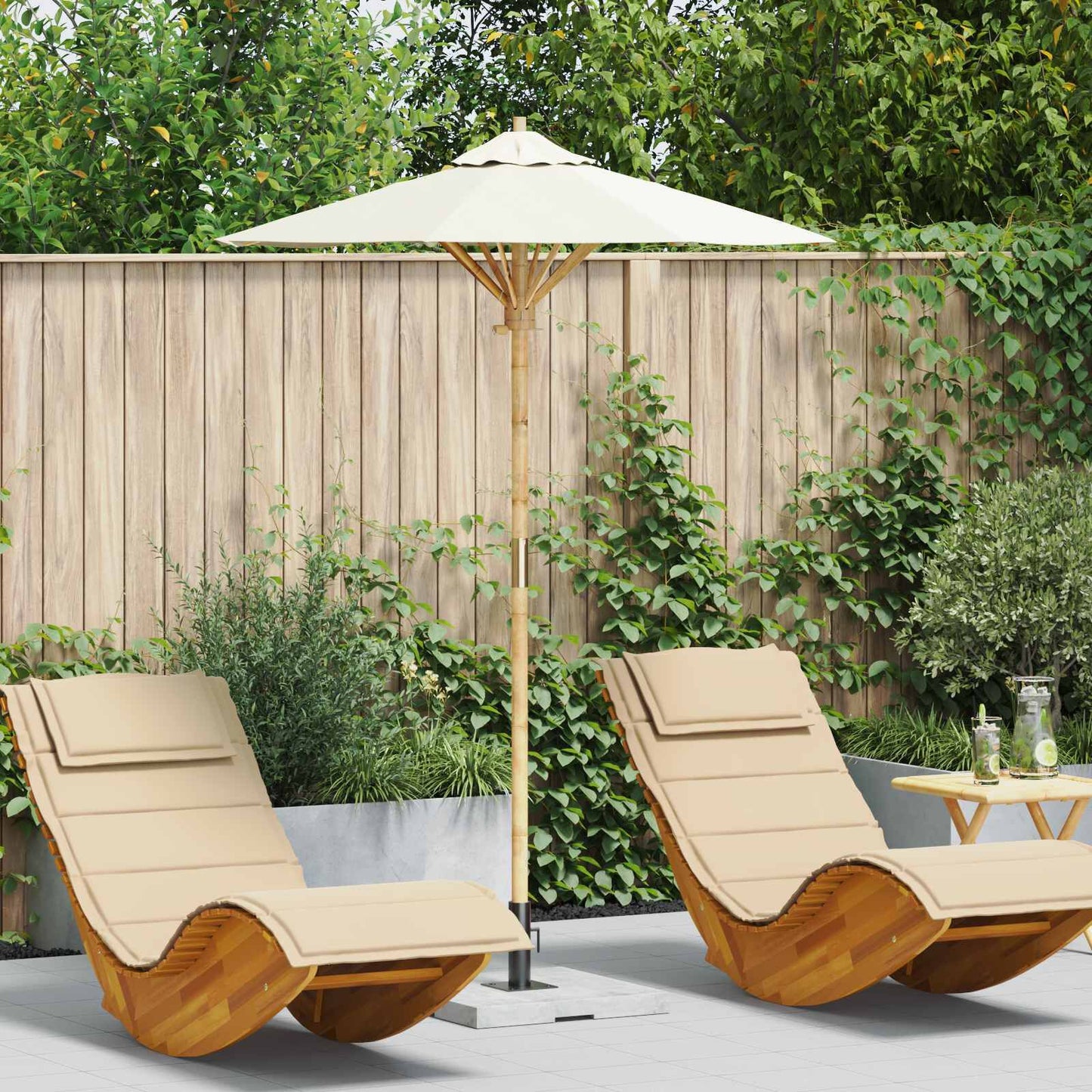 280376 - vidaXL Çadër kopshti Elegante , Ngjyre Kremë dhe e Bardhe Ø 150 x 210 cm Bamboo