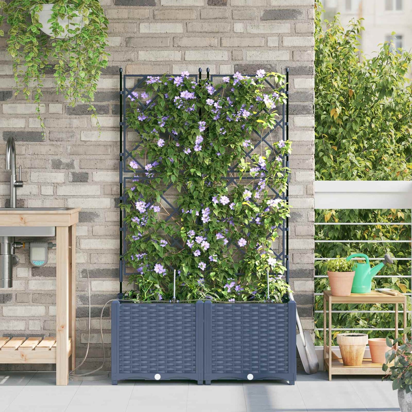 265351 - vidaXL Vazo Kopshti 2 copë Gri 80 x 40 x 142 cm Plastike