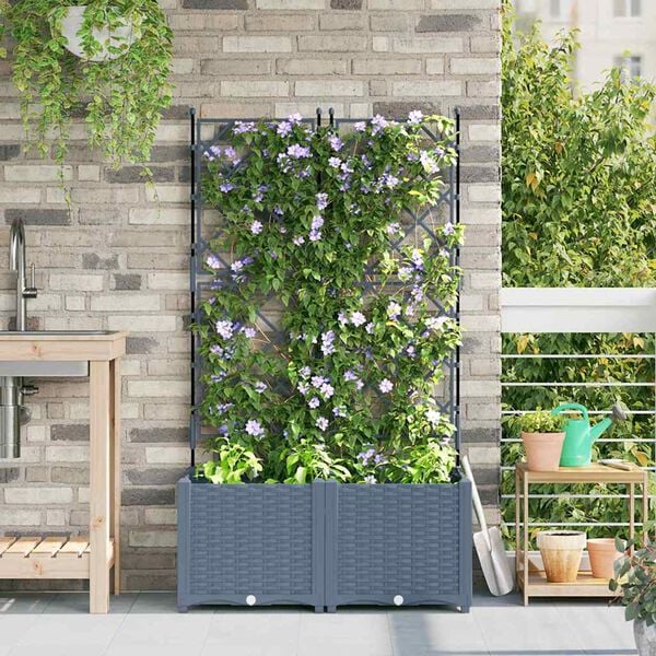 334311 - VIDAXL Vazo Kopshti 2 copë Gri e Çelët 80 x 40 x 143 cm PP