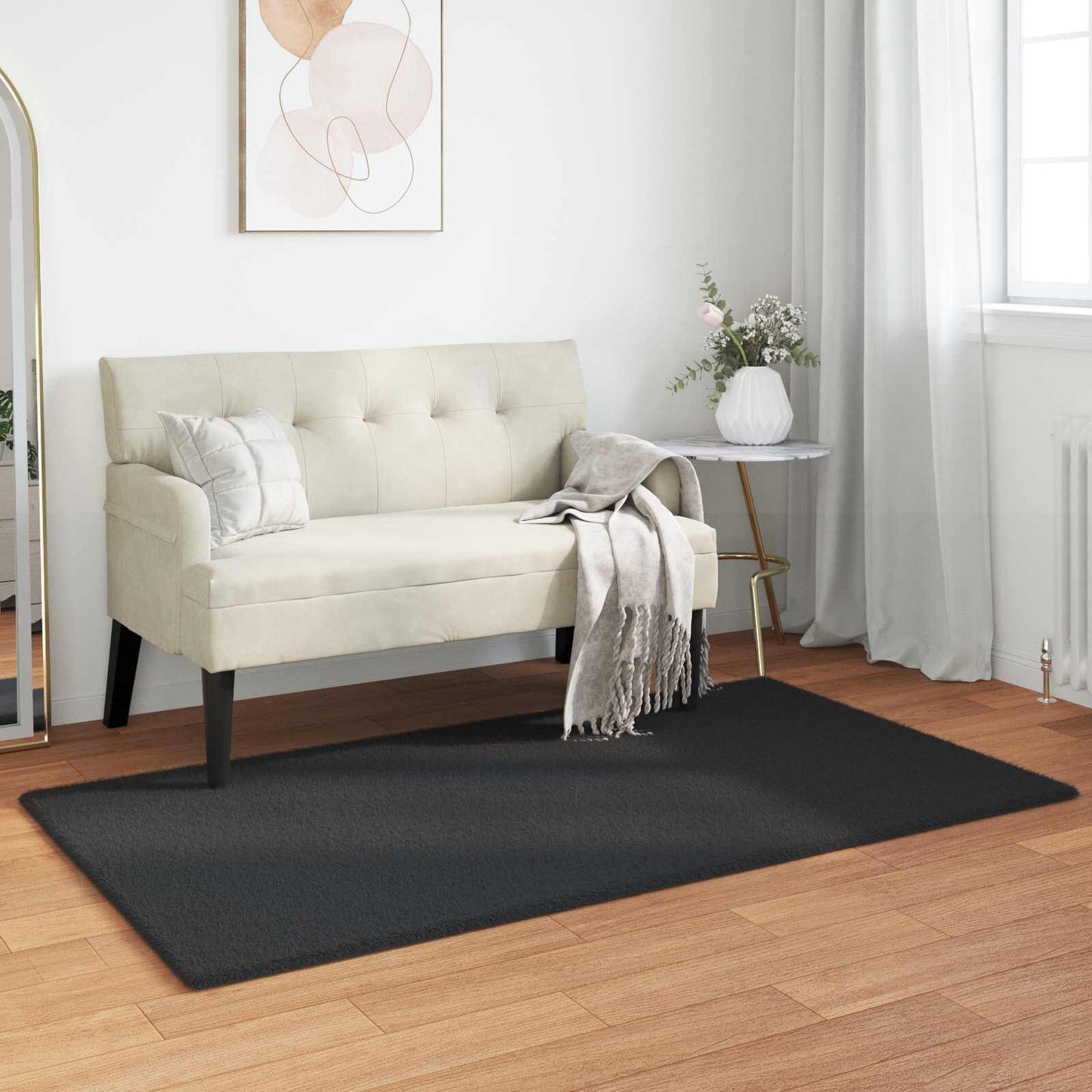 280450 - vidaXL Qilim Anti-Rrëshqitës me Lesh Lepuri Artificial OLITE i Zi 80 x 150 cm Poliester