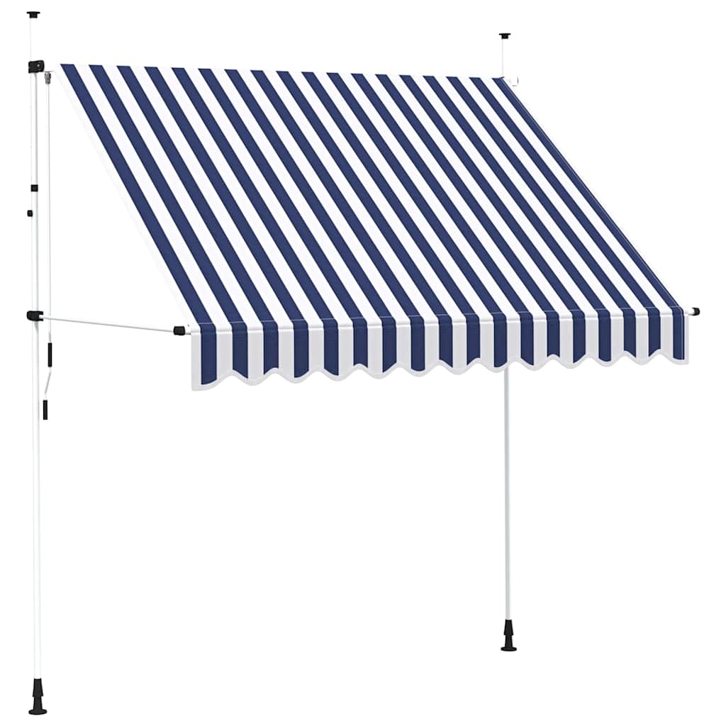 141987 - Tendë dielli e tërheqshme manuale vidaXL 250 cm, me vija blu dhe të bardha