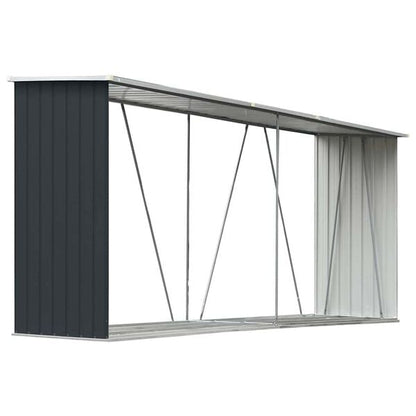 244789 - VIDAXL Hangar për Kopsht me Trungje, Çelik i Galvanizuar 330x84x152 cm Antracit