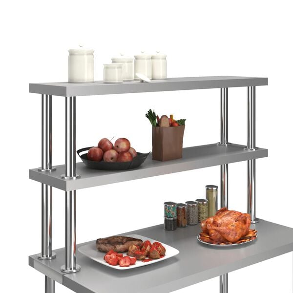 334428 - VIDA XL Raft mbi tavolinë pune me 2 nivele 120x30x65 cm çelik inox