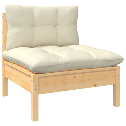 265345 - vidaXL Set Lounge për Kopsht 3 Pjesësh – Dru Pishe Masiv me Jastëkë Krem