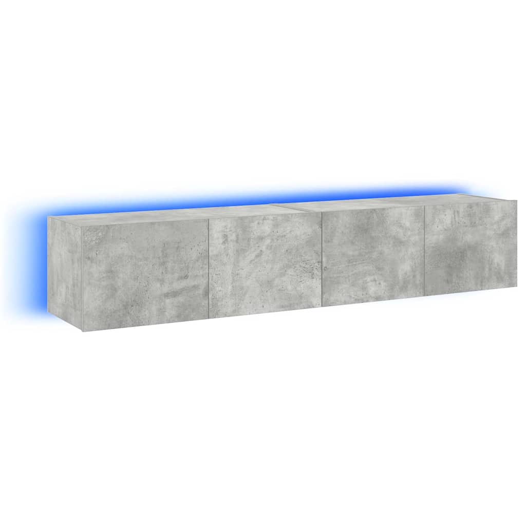 280347 - vidaXL Set me 2 Kabinete Muri për TV me Ndriçim LED, Gri Beton 80 × 35 × 31 cm