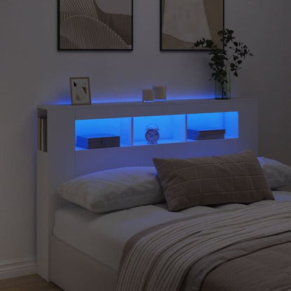 334473 - VIDA XL Koka e shtratit LED, e bardhë 160x18,5x103,5 cm, dru i projektuar