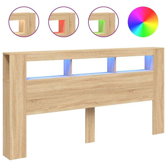 244832 - VIDAXL Koka e shtratit LED Ngjyrë lisi Sonoma 200x18,5x103,5 cm Dru i projektuar