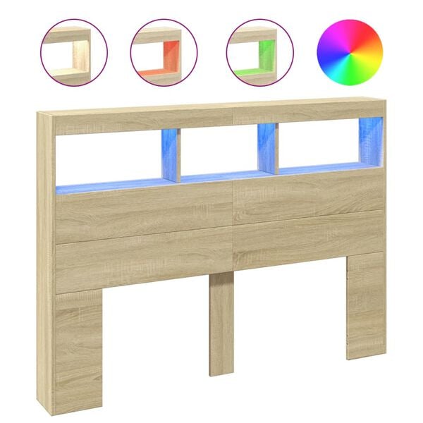 291559 - VIDAXL Dollap me kokë në kokë me dritë LED Sonoma Oak 140x17x102 cm