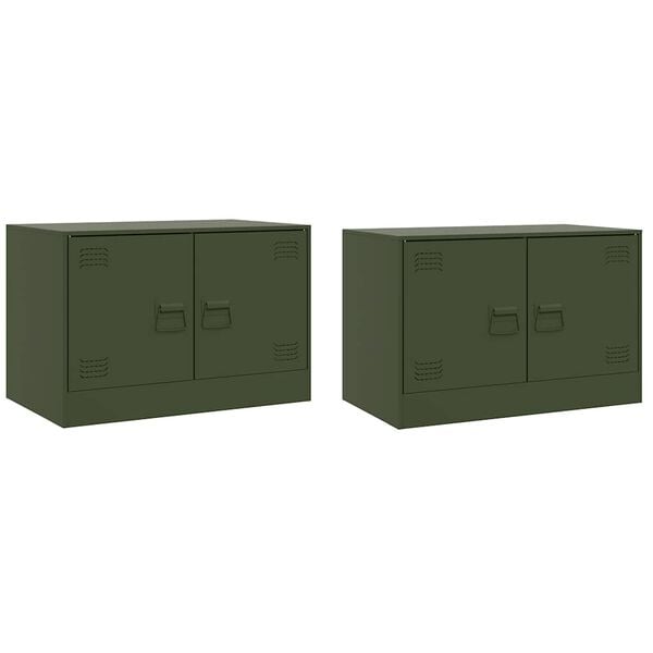 333528 - VidaXL Set dollapësh televiziv me 2 pjesë, ngjyrë jeshile ulliri 67x39x44 cm, çelik