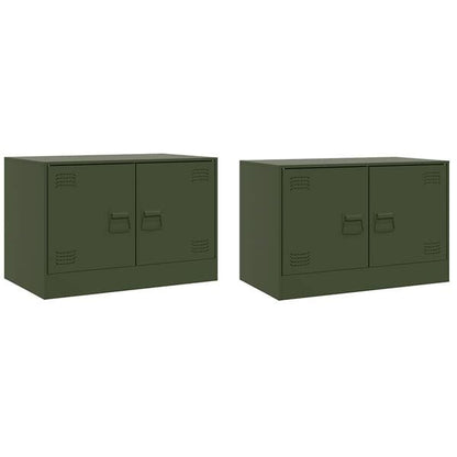 333528 - VidaXL Set dollapësh televiziv me 2 pjesë, ngjyrë jeshile ulliri 67x39x44 cm, çelik