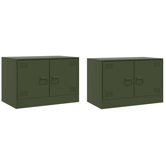 333528 - VidaXL Set dollapësh televiziv me 2 pjesë, ngjyrë jeshile ulliri 67x39x44 cm, çelik