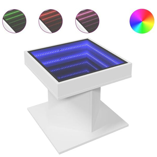 181762 - VIDAXL Tavolinë Kafeje me LED, E Bardhë, 50x50x45 cm, Materiali: Kompozit Druri