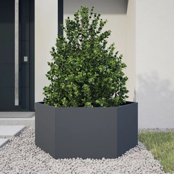 291564 - VIDAXL Vazo Kopshti Gjashtëkëndëshe Antraciti 104x90x45 cm Çelik