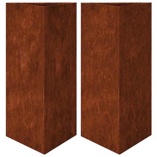 334490 - VIDAXL Vazo kopshti 2 copë Trekëndëshe 40x34,5x75 cm Çelik rezistent ndaj motit