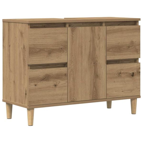 333579 - VIDAXL Dollap Lavamani Artizanal Lisi 80x33x60 cm Dru i Inxhinieruar