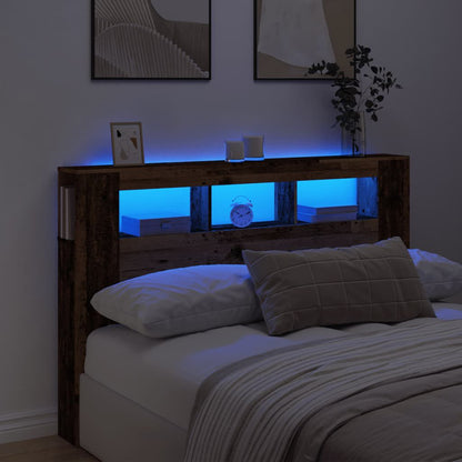 280591 - VIDAXL Koka e shtratit LED prej druri të vjetër 160x18,5x103,5 cm