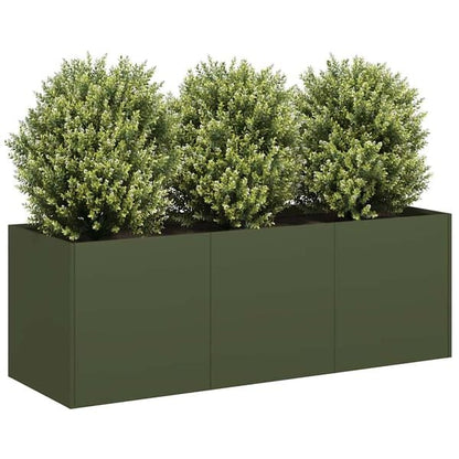 291585 - VIDAXL Vazo me ngjyrë jeshile ulliri 120x40x40 cm Çelik i petëzuar në të ftohtë
