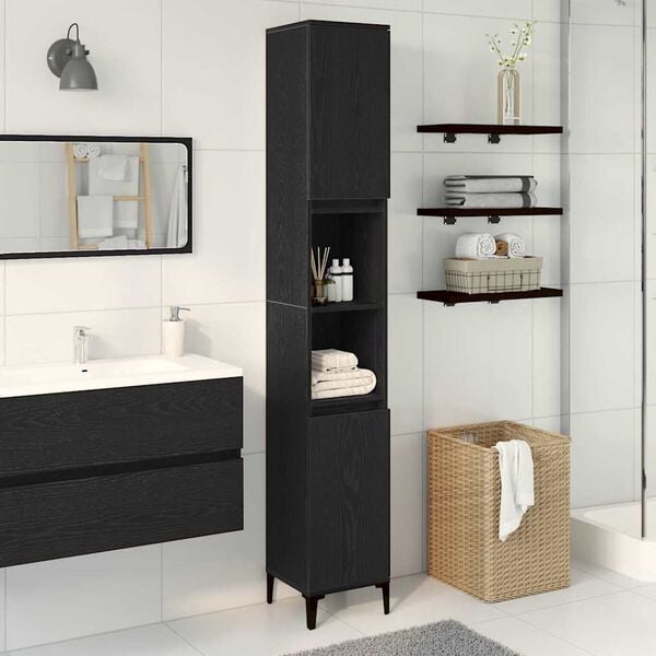 291598 - VIDAXL Dollap Banjoje Lisi i Zi 30x30x190 cm Dru i Inxhinieruar