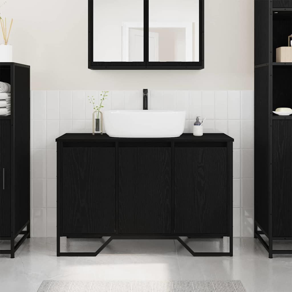265566 - vidaXL Dollap Lavamani për Banjo, Lisi i Zi 91 x 35 x 60 cm, Dru i Përpunuar