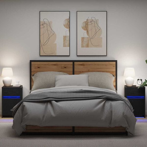 291623 - VIDAXL Komodinë LED 2 copë lisi i zi 38 x 34 x 61 cm
