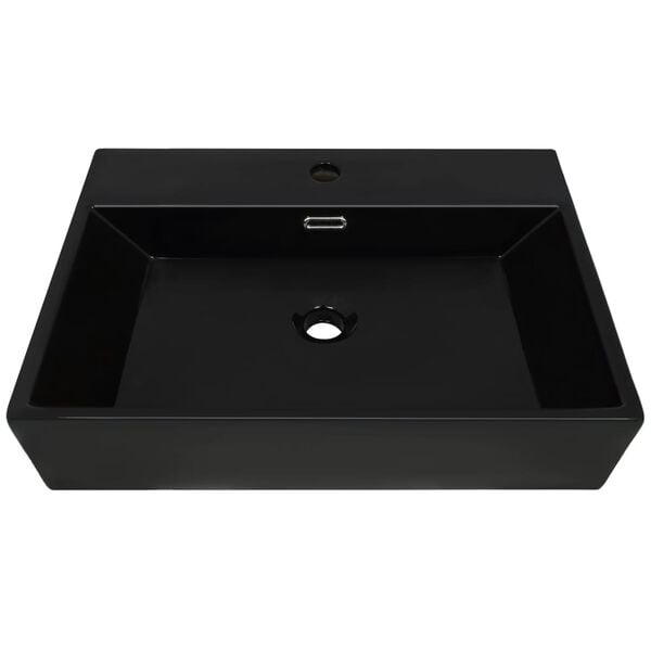 291016 - VIDA XL Lavaman me Vrimë Rubineti Qeramik i Zi 60,5x42,5x14,5 cm