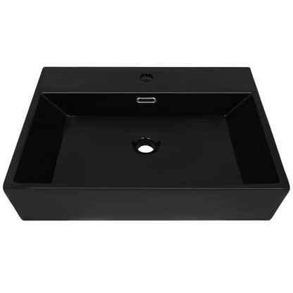 291016 - VIDA XL Lavaman me Vrimë Rubineti Qeramik i Zi 60,5x42,5x14,5 cm