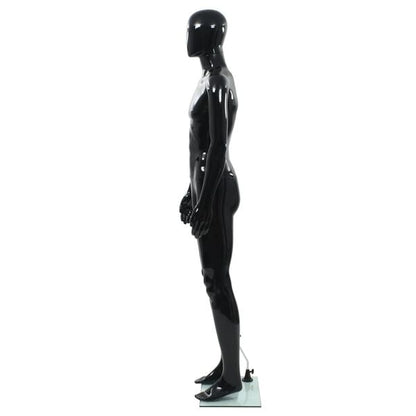 291017 - VIDA XL Manekin Mashkullor me Trup të Plotë me Bazë Qelqi, E Zezë me Shkëlqim 185 cm