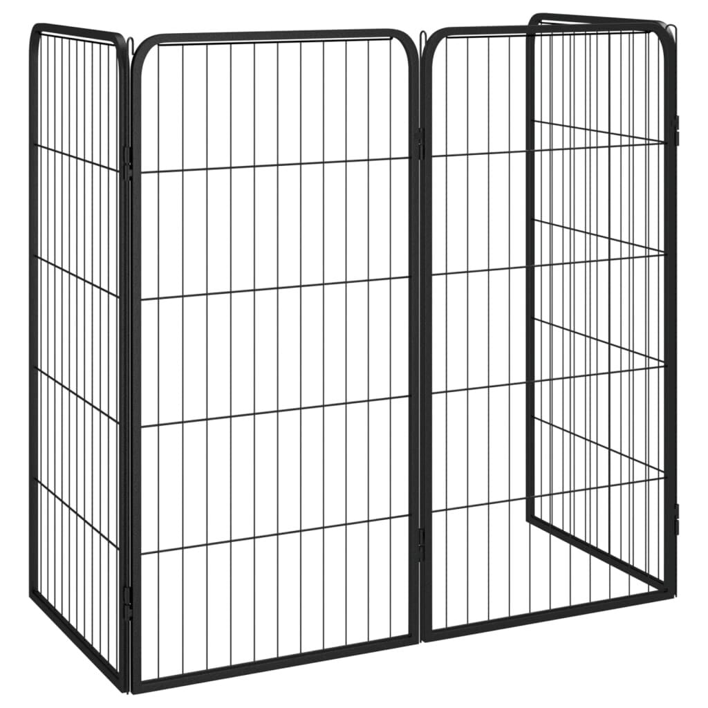 265051 - VIDAXL Karrige për Qen me 4 Panele, E Zezë 50x100 cm, Çelik i Lyer me Pluhur