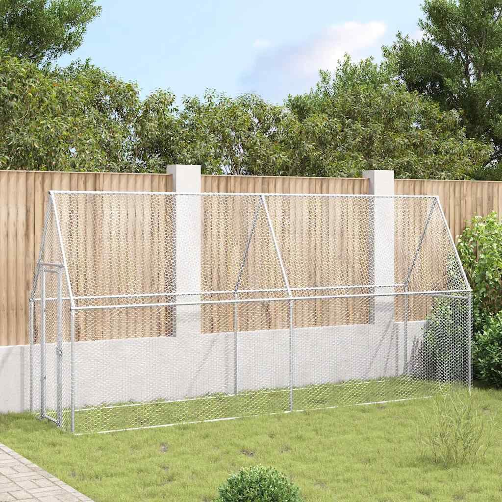 265053 - VIDAXL Kafaz për Pula, Ngjyrë Argjendi 400x100x190 cm, Çelik i Galvanizuar