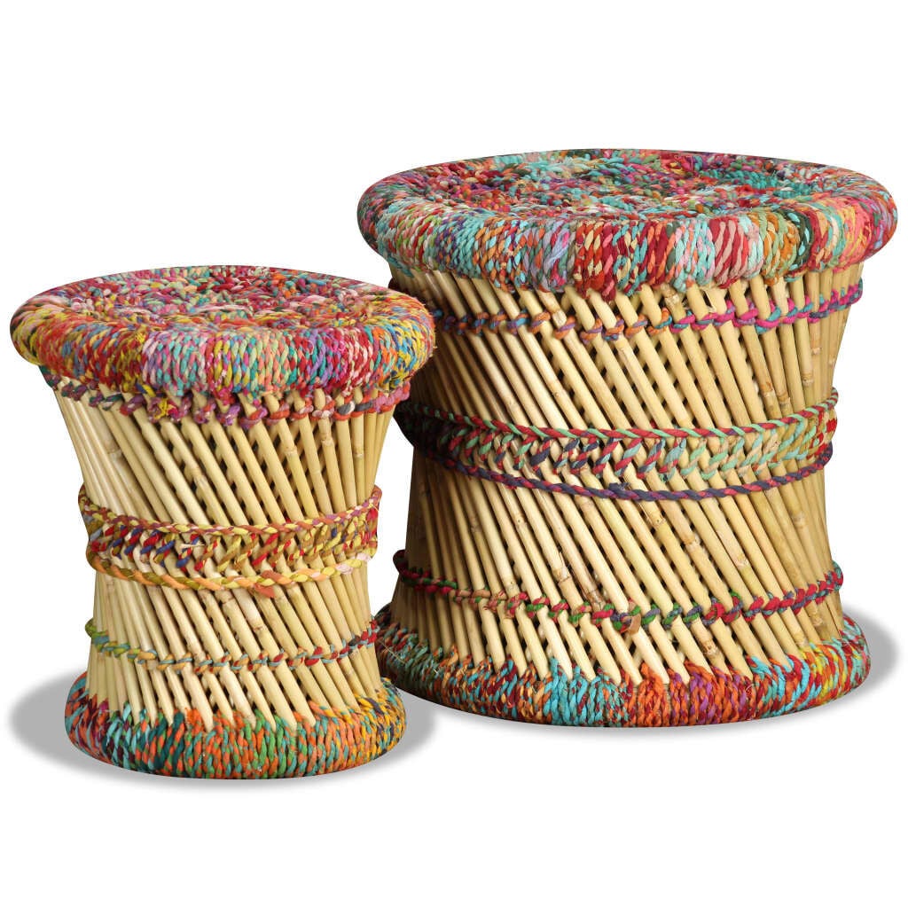 265062 - VIDA XL Karrige me Detaje Chindi, 2 copë, Bambu Shumëngjyrëshe