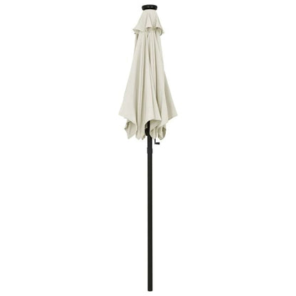 334075 - VIDAXL Çadër dielli për kopsht me drita LED, ngjyrë rëre, alumini 200x211 cm