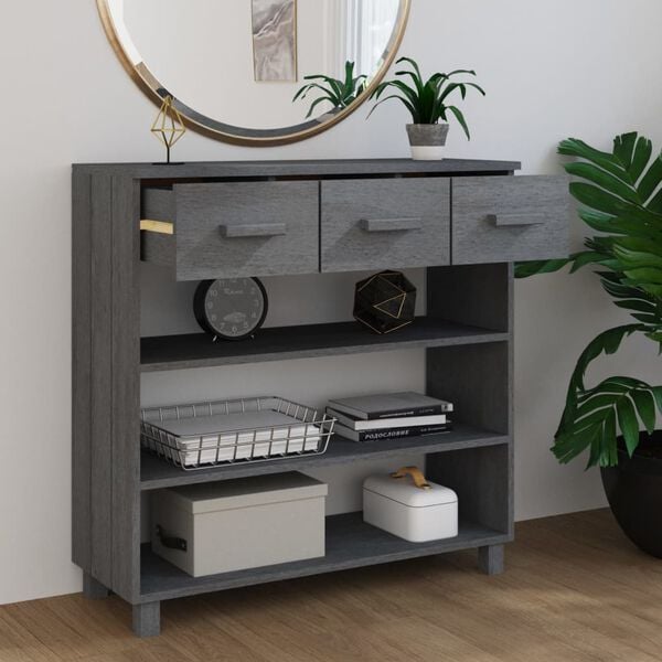291149 - VIDA XL Tavolinë Konsole "HAMAR" Gri e Errët 90x35x90 cm Dru Masiv Pishe