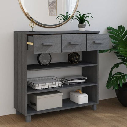 291149 - VIDA XL Tavolinë Konsole "HAMAR" Gri e Errët 90x35x90 cm Dru Masiv Pishe