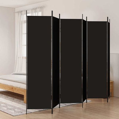 291171 - VIDAXL Ndarës Dhome me 6 Panele, Ngjyrë e Zezë 300x200 cm, Pëlhurë