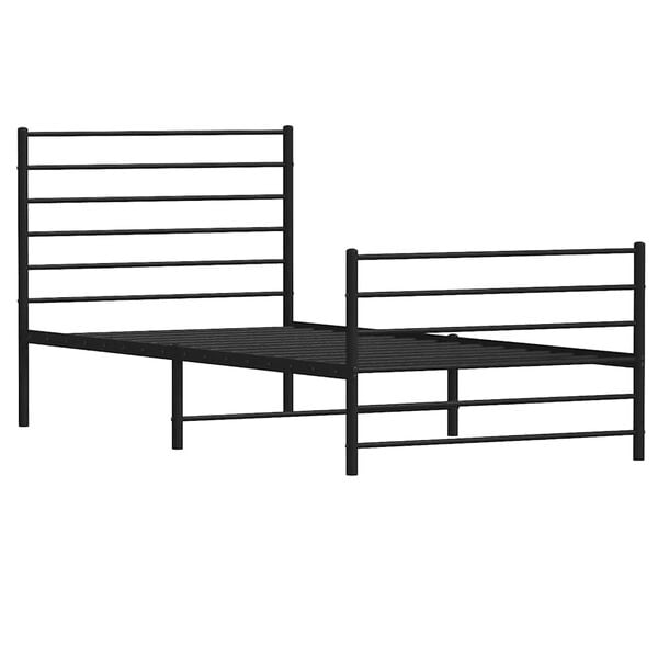 291191 - VIDAXL Kornizë shtrati metalik pa dyshek me mbështetëse për këmbët, e zezë 90x200 cm