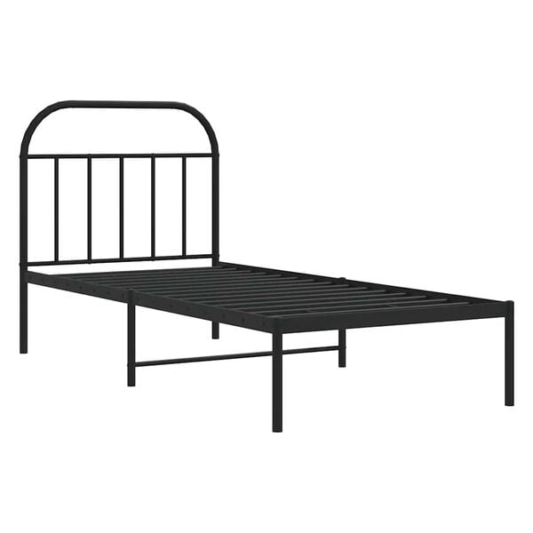 291195 - VIDAXL Kornizë shtrati metalike pa dyshek me dërrasë koke, e zezë 90x200 cm