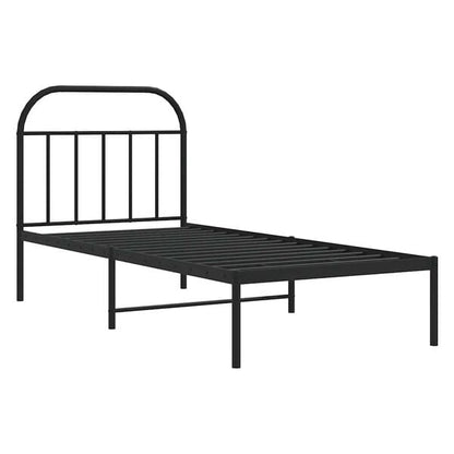 291195 - VIDAXL Kornizë shtrati metalike pa dyshek me dërrasë koke, e zezë 90x200 cm