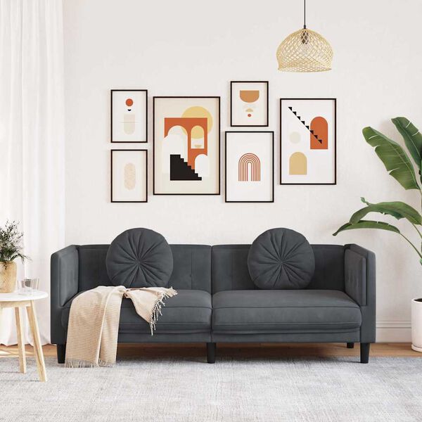 244603 - VIDA XL Divan me Jastëkë 3-Vendësh, Kadife Gri e Errët