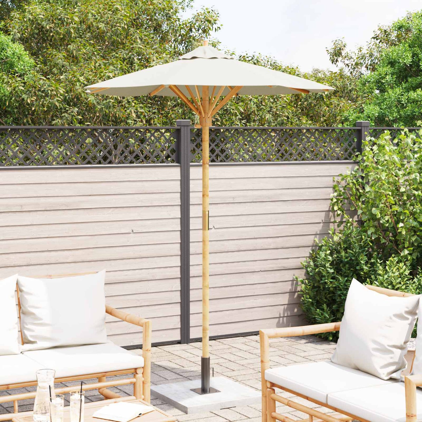 280376 - vidaXL Çadër kopshti Elegante , Ngjyre Kremë dhe e Bardhe Ø 150 x 210 cm Bamboo