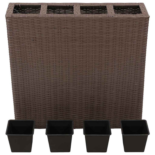 280407 - vidaXL Mbajtëse Kopshti me 4 Vazo, Poliratan Kafe 79 × 22 × 76 cm