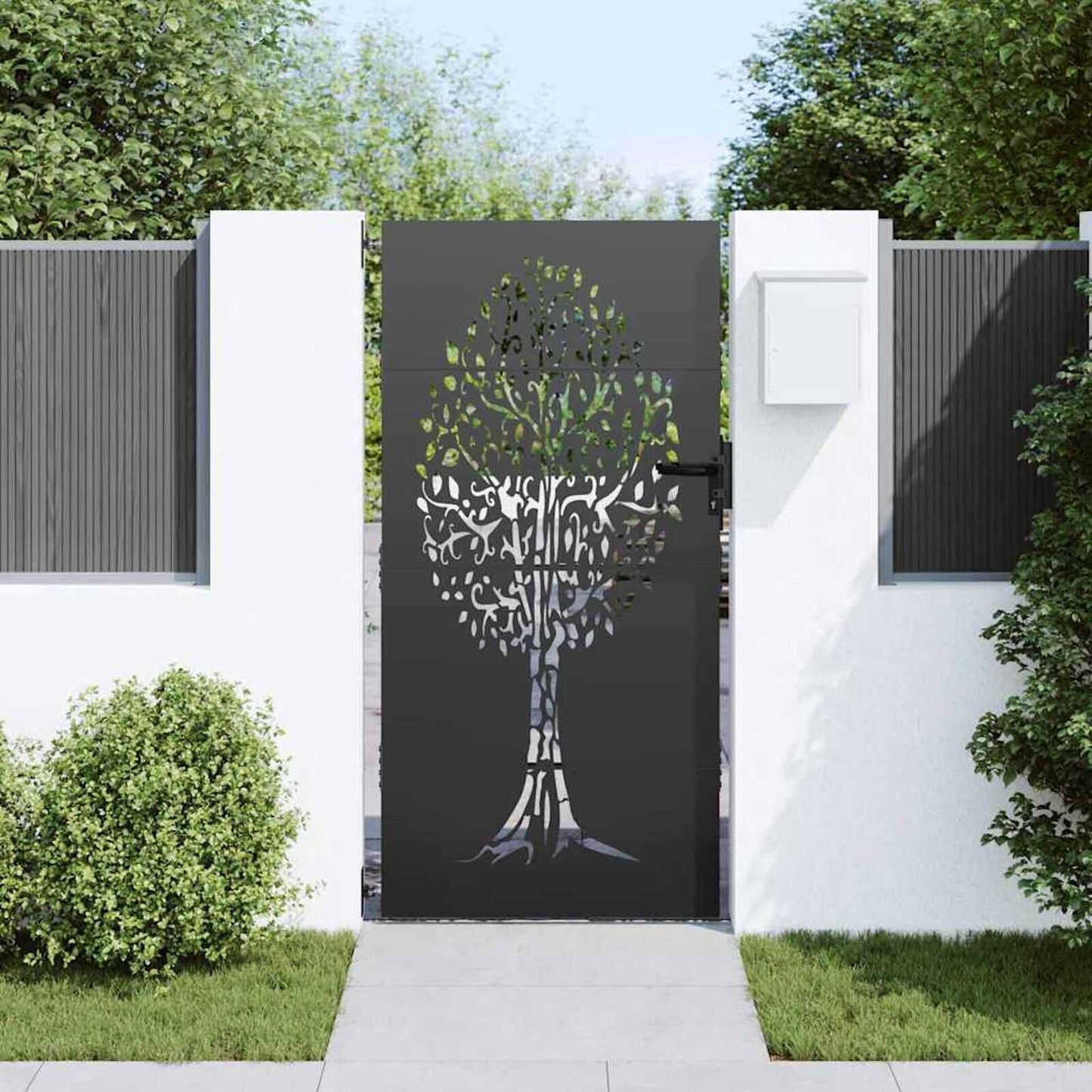 265383 - vidaXL Portë Kopshti me Dry të Zezë 85 x 200 cm Çelik i veshur me pluhur