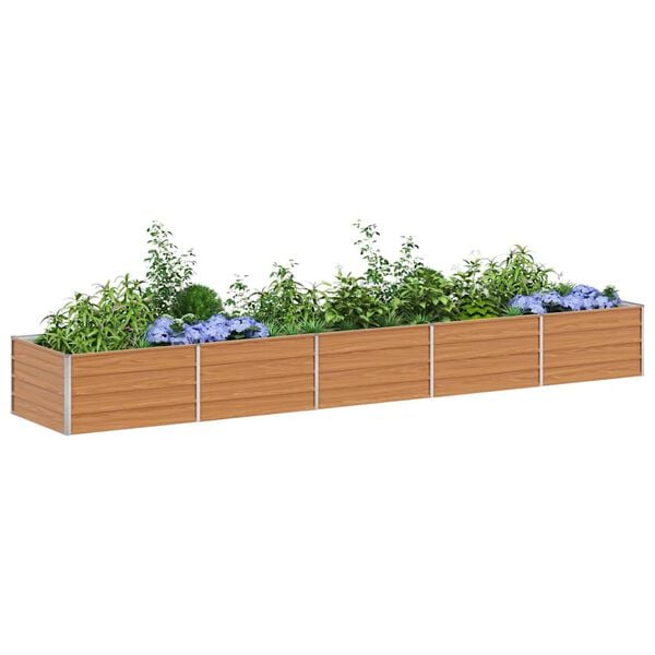334346 - VIDAXL Shtrat i ngritur për kopsht, ngjyrë kafe e çelët 400 x 80 x 45 cm, çelik i galvanizuar