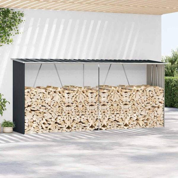 244789 - VIDAXL Hangar për Kopsht me Trungje, Çelik i Galvanizuar 330x84x152 cm Antracit