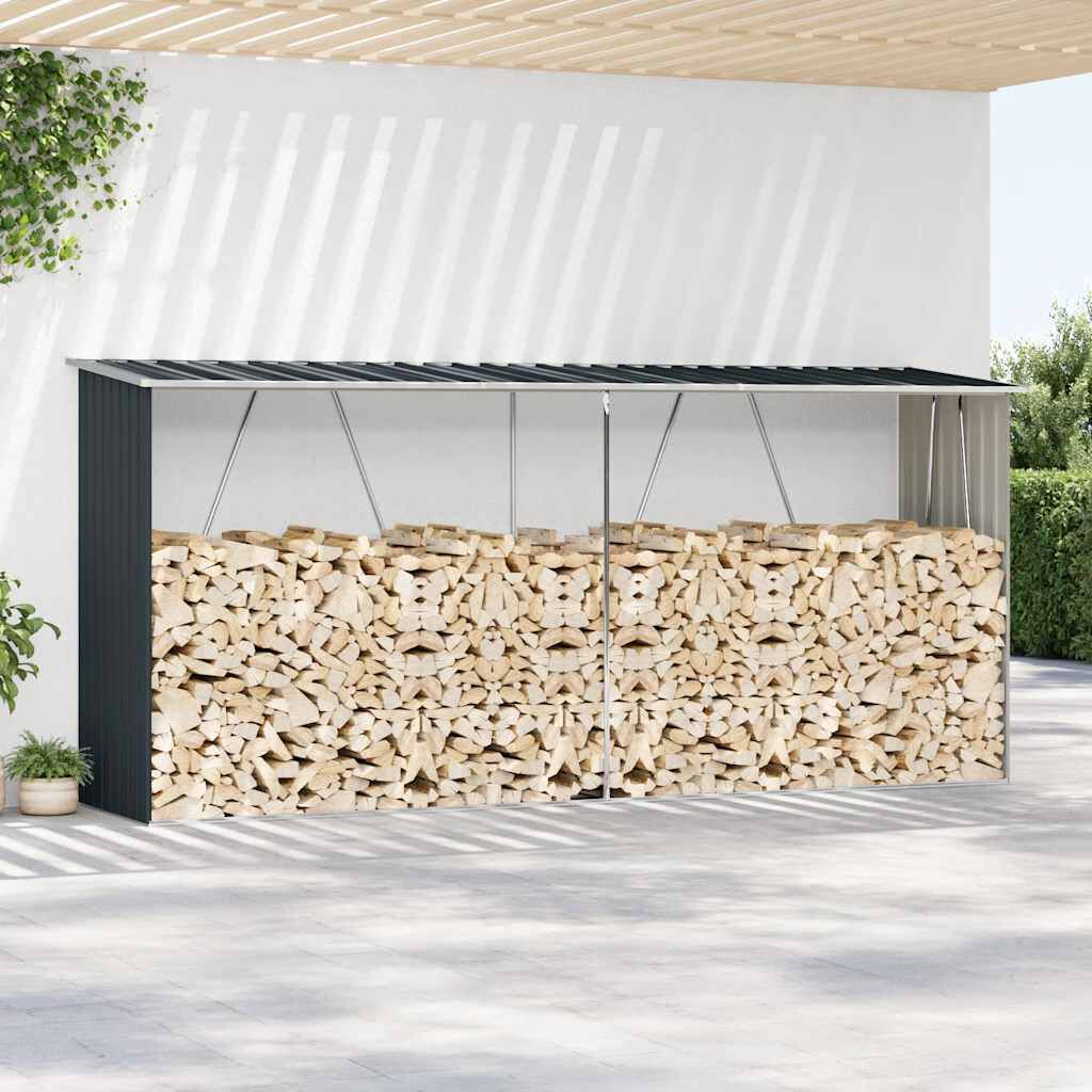 280502 - VIDAXL Hangar për Kopsht me Trungje, Çelik i Galvanizuar 330x84x152 cm Antracit
