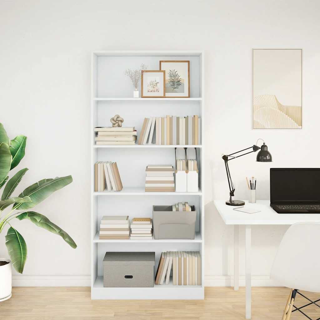 265534 - VIDAXL Raft librash i bardhë 80x24x176 cm Dru i projektuar