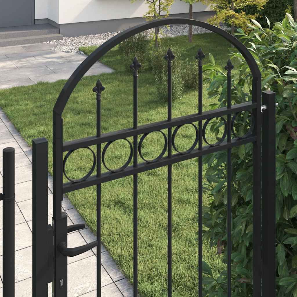 265012 - VIDAXL Portë Gardhi "ASSEN" me Sipërfaqe të Harkuar dhe 2 Shtylla 105x170 cm e Zezë
