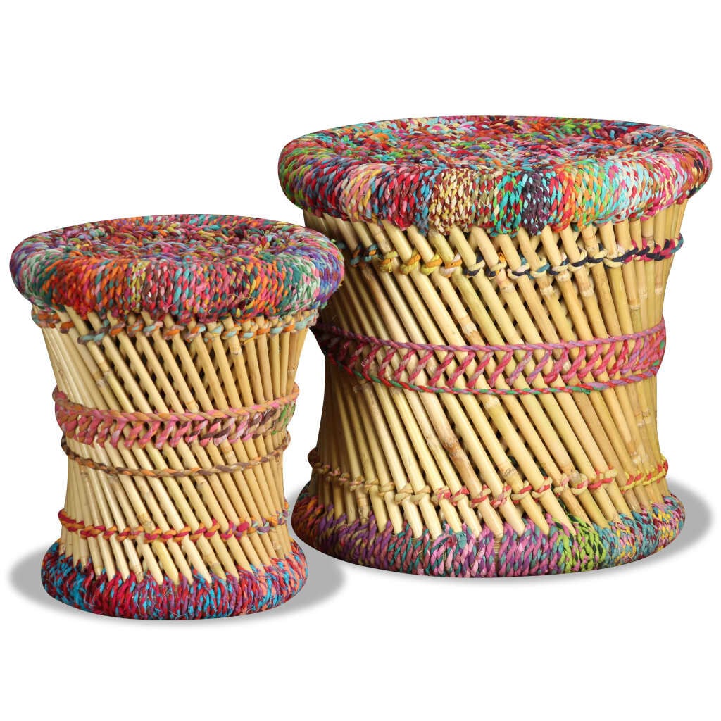 265062 - VIDA XL Karrige me Detaje Chindi, 2 copë, Bambu Shumëngjyrëshe
